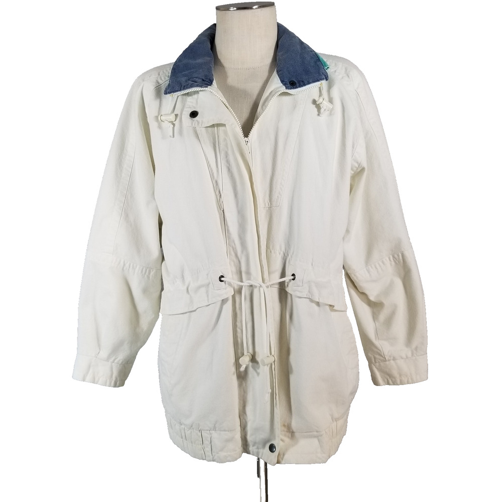 Vintage London Fog Jacket Mens‎ Large White Cotton Collar Hooded Parka 90s